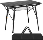 Nestling® 91 x 52cm Mesa para Acampada, Mesa Plegable De Aluminio, Altura Regulable,Al Aire Libre, Picnic/Barbacoa + (HombroPack) Negro