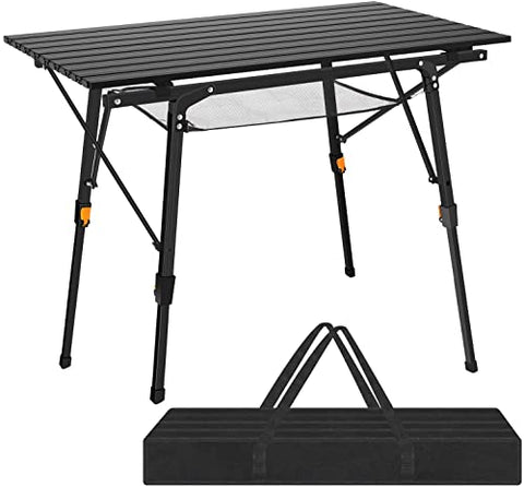 Nestling® 91 x 52cm Mesa para Acampada, Mesa Plegable De Aluminio, Altura Regulable,Al Aire Libre, Picnic/Barbacoa + (HombroPack) Negro
