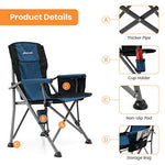 XGEAR Silla Plegable de Camping portátil con Brazo Duro con Soporte para Tazas y Bolsa de Almacenamiento para Exteriores, Pesca, Festival, Picnic (Azul)
