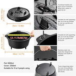 Overmont Dutch Oven Olla Horno Holandesa de Hierro Fundido Cazuela con Elevador y Soporte para la Tapa y Las piernas 8.8L / 9Quart (Olla + Tapa)