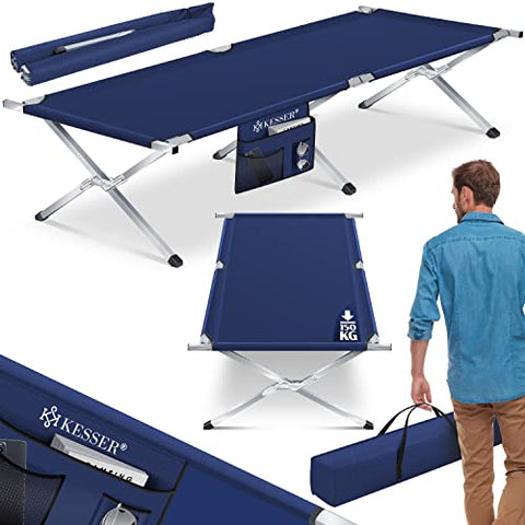 KESSER® Cama de Camping Cama Plegable con Bolsa de Transporte Cama de campaña Estable 150 kg Tubo de Metal Resistente Tela Oxford 600D Tumbona portátil de Viaje Comoda