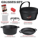 KESSER® Horno holandés 2 en 1, olla de hierro fundido 4,8 l y sartén 1,8 l quemados, listo para usar incl. libro de cocina, cacerola de doble función, tapa/sartén para cocina, camping