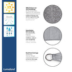 Lumaland toldo Vela de Sombra 100% Polietileno de Alta Densidad Filtro UV Incl Cuerdas Nylon 4x4x4 Gris Claro