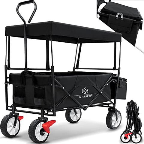 KESSER® Carro de Mano Plegable con Techo Carro de Mano para el Transporte de Equipos | Incluye 2 Bolsillos de Malla y un Bolsillo Exterior | Neumáticos de Goma Maciza | 100 kg Capacidad