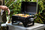 Campingaz Barbacoa de gas Attitude2go R, barbacoa de mesa con poco humo, barbacoa de balcón portátil, barbacoa de camping, con tapa, termómetro y parrilla de hierro fundido