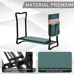 Outsunny Taburete de Jardín Plegable con Bolsa para Herramientas Protección Cojín Rodillas Asiento de Jardín con Almohadilla Altura Ajustable Soporta un máximo 150kg Color Verde Negro