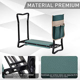 Outsunny Taburete de Jardín Plegable con Bolsa para Herramientas Protección Cojín Rodillas Asiento de Jardín con Almohadilla Altura Ajustable Soporta un máximo 150kg Color Verde Negro