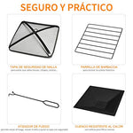 Outsunny Brasero Exterior Calentador de Fuego 76x76x47 cm Multifuncional 3 en 1 Cuadrada Cubo de Hielo para Calefacción Barbacoa Terraza Jardín Negro