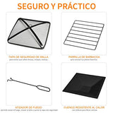 Outsunny Brasero Exterior Calentador de Fuego 76x76x47 cm Multifuncional 3 en 1 Cuadrada Cubo de Hielo para Calefacción Barbacoa Terraza Jardín Negro