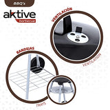 Aktive 52971 - Barbacoa carbón portátil redonda Ø46x89 cm, Con tapa y rejilla de ventilación, Doble parrilla con rejilla de ventilación, 2 ruedas incorporadas para fácil transporte