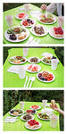 Dakimasu Platos y Cubiertos Desechables - 130 Piezas - Juego Completo para Fiestas y Picnic con Platos, Cucharas, Tenedores, Cuchillos, Tazas, Servilletas, Manteles - Compostable y Eco Friendly