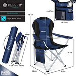 KESSER® Silla de Camping Plegable hasta 150 kg, Silla Plegable Acolchada con reposabrazos y Soporte para Bebidas + Bolsillo con Respaldo Alto, Silla de Playa, Taburete Plegable
