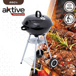 Aktive 52971 - Barbacoa carbón portátil redonda Ø46x89 cm, Con tapa y rejilla de ventilación, Doble parrilla con rejilla de ventilación, 2 ruedas incorporadas para fácil transporte