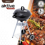 Aktive 52971 - Barbacoa carbón portátil redonda Ø46x89 cm, Con tapa y rejilla de ventilación, Doble parrilla con rejilla de ventilación, 2 ruedas incorporadas para fácil transporte
