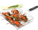 RoseFlower® Portátil Parrilla para Barbacoa de Acero Inoxidable con Mango de Madera Resistente al Calor