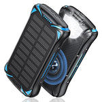 PowerBank Solar 30000mAh Qi Wireless External Battery Cargador portátil USB C Power Bank con Linterna LED, 3 entradas y 2 Salidas Cargador Solar Compatible con Smartphone, Tableta etc.