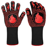 Guantes Barbacoa, Guantes para Horno Resistentes al Calor hasta 800℃ / 1472℉ para Cocina, Parrilla, Hornear, Microondas - certificación EN407(1 Par) (Rojo)
