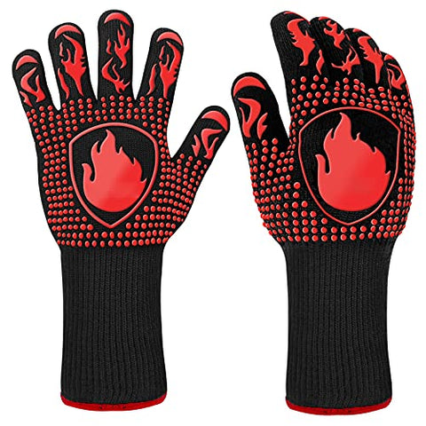 Guantes Barbacoa, Guantes para Horno Resistentes al Calor hasta 800℃ / 1472℉ para Cocina, Parrilla, Hornear, Microondas - certificación EN407(1 Par) (Rojo)