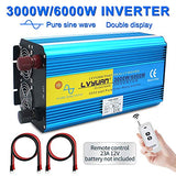Inversor de Corriente Onda Sinusoidal Pura 3000W/6000W Convertidor 12V a 220V 230V con Control Remoto Salidas de AC Dobles & Pantalla 2 LED