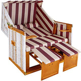 TecTake 800805 Sillón de Playa, Tumbona, Hamaca para jardín XXL, Banco Doble con toldo + Funda + 4 Cojines (Blanco/Rojo)