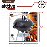 Aktive 52971 - Barbacoa carbón portátil redonda Ø46x89 cm, Con tapa y rejilla de ventilación, Doble parrilla con rejilla de ventilación, 2 ruedas incorporadas para fácil transporte