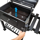 tectake Barbacoa de Carbón Vegetal, Parrilla de Mantenimiento de Calor, Estante Lateral Plegable, Termómetro Integrado, 2 Ruedas Grandes, Cajón de Cenizas, Negro