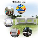Outsunny Carpa con Paneles Laterales Plegable Gazebo Pabellón Jardín con 4 Ventanas Transparentes con Asas Acero Poliéster 600x300x255 cm Blanco