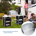 COSTWAY Mesa de Camping Plegable con Organizado Cocina de Camping Armario de Tela y Marco de Aluminio para Fiesta Picnic Exterior