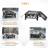 Outsunny Brasero Exterior Calentador de Fuego 76x76x47 cm Multifuncional 3 en 1 Cuadrada Cubo de Hielo para Calefacción Barbacoa Terraza Jardín Negro