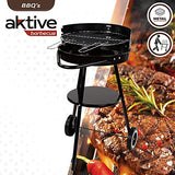 Barbacoa carbón portátil Aktive Ø42x74 cm Redonda | 3 alturas regulables | 2 ruedas para facilitar el transporte | Montaje rápido y fácil | Parrilla con dos mangos extraíbles