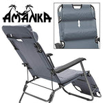 AMANKA - Tumbona Plegable con Reposacabezas, Reposapiernas y Respaldo Reclinable | 178 cm Gris