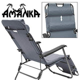 AMANKA - Tumbona Plegable con Reposacabezas, Reposapiernas y Respaldo Reclinable | 178 cm Gris
