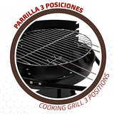 Barbacoa carbón portátil Aktive Ø42x74 cm Redonda | 3 alturas regulables | 2 ruedas para facilitar el transporte | Montaje rápido y fácil | Parrilla con dos mangos extraíbles
