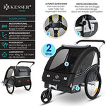KESSER® Remolque Infantil para Bicicleta Sport-RX 2 en 1, función de Jogger, Remolque de Bicicleta Infantil + cinturón de Seguridad de 5 Puntos, 360 Rueda Delantera para Correr y Bicicleta