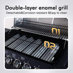 CCLIFE Barbacoa Gas 6+1 Quemadores BBQ Parrilla Barbacoa Gas con Bandeja de Goteo Aceite y Mesas laterales y Tapa y Ruedas, para Jardin, Terraza, Camping