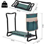 Outsunny Taburete de Jardín Plegable con Bolsa para Herramientas Protección Cojín Rodillas Asiento de Jardín con Almohadilla Altura Ajustable Soporta un máximo 150kg Color Verde Negro