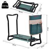 Outsunny Taburete de Jardín Plegable con Bolsa para Herramientas Protección Cojín Rodillas Asiento de Jardín con Almohadilla Altura Ajustable Soporta un máximo 150kg Color Verde Negro