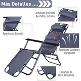 Outsunny Tumbona Inclinable Acero Plegable con Almohada Playa Camping Piscina Hamaca 178x60x29cm Gris