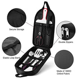 Odoland Juego de Cocina para Acampar, Utensilios de Cocina con Pinzas Cocina, Tijeras, Cuchillo, Cucharón de Arroz, Espátula Perforada, Cuchara de Sopa, Tabla de Cortar, Negro