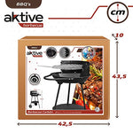 Barbacoa carbón portátil Aktive Ø42x74 cm Redonda | 3 alturas regulables | 2 ruedas para facilitar el transporte | Montaje rápido y fácil | Parrilla con dos mangos extraíbles