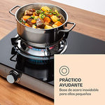 Klarstein Camping Gas, Cocina de Gas Butano Portátil, Cocina Campin para Interior y Exterior, Hornillo con Tubo para Viajes y Acampadas, Sin Batería, Acero Inoxidable, 2 Quemadores, con reductor