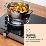 Klarstein Camping Gas, Cocina de Gas Butano Portátil, Cocina Campin para Interior y Exterior, Hornillo con Tubo para Viajes y Acampadas, Sin Batería, Acero Inoxidable, 2 Quemadores, con reductor
