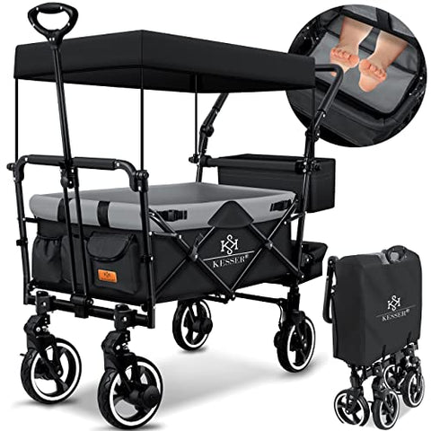 Kesser® Carro de Mano Plegable Modelo GTS-9100 con Techo, Carro de Transporte Plegable con 2 Sistemas de Cinturones de 3 Puntos, neumáticos de Goma Maciza de 360Ḟ (Schwarz/Grau)