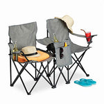 Relaxdays Silla Camping Doble, Plegable, Asiento Playa y Pesca, Compacta y Portátil, Posavasos, 80 x 139 x 46 cm, Gris