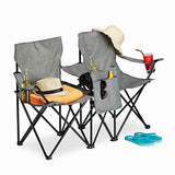 Relaxdays Silla Camping Doble, Plegable, Asiento Playa y Pesca, Compacta y Portátil, Posavasos, 80 x 139 x 46 cm, Gris