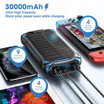 PowerBank Solar 30000mAh Qi Wireless External Battery Cargador portátil USB C Power Bank con Linterna LED, 3 entradas y 2 Salidas Cargador Solar Compatible con Smartphone, Tableta etc.