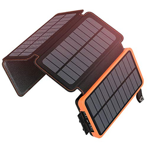 Cargador Solar de 25000mAh con 4 Paneles solares y 2 Puertos, Cargador de teléfono portátil para Acampar al Aire Libre Compatible con teléfonos Inteligentes y Tablets