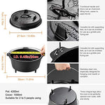Overmont Dutch Oven Olla Horno Holandesa de Hierro Fundido Cazuela con Elevador y Soporte para la Tapa y Las piernas 5.7L / 6Quart (Olla + Tapa)