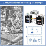COSTWAY Mesa de Camping Plegable con Organizado Cocina de Camping Armario de Tela y Marco de Aluminio para Fiesta Picnic Exterior