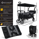KESSER® Carro plegable GT9000 con techo de mano, incluye sistema de cinturón de 3 puntos, plegable, neumáticos de goma sólida, hasta 80 kg, freno delantero y trasero + bolsa de transporte negro/gris